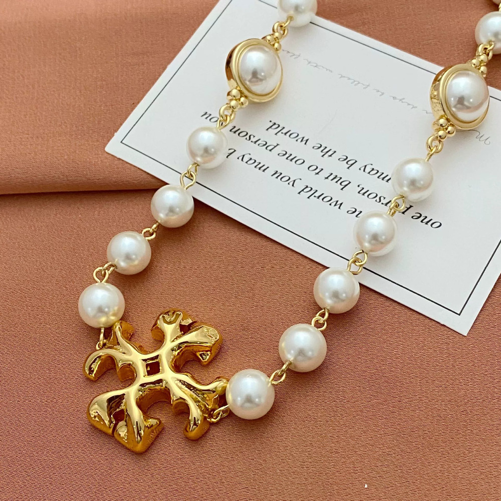 Tory Burch Pearl Inlaid Letter Necklace